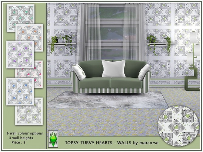 Sims 4 Topsy Turvy Hearts Walls by marcorse at TSR