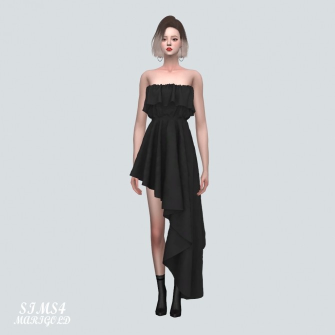 Sims 4 Asymmetric Frill Tube Top Mini Dress at Marigold