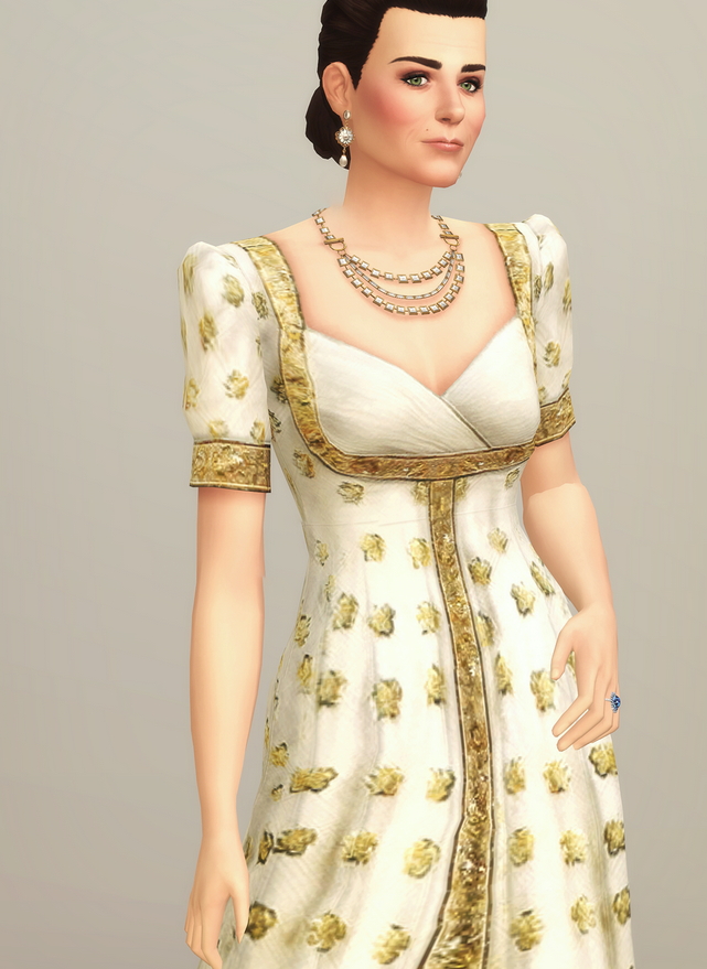 Sims 4 Gold Embroidered White Gown at Rusty Nail