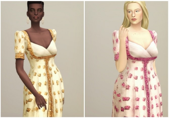 Sims 4 Gold Embroidered White Gown at Rusty Nail