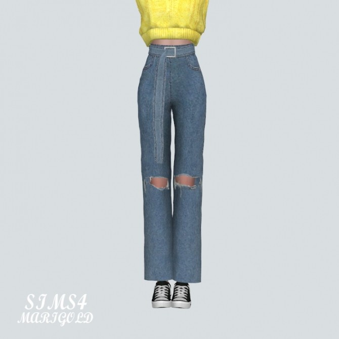 Sims 4 Love Long Belt Jeans Destroyed V at Marigold
