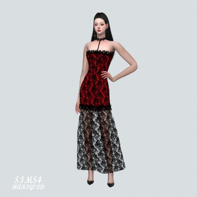 Sims 4 Lace Tube Top Long Dress at Marigold