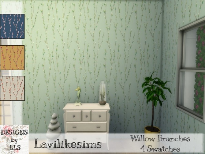 Sims 4 Willow Branches wall by lavilikesims at TSR