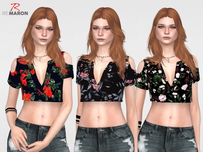 Sims 4 Floral Cropped Top for Women 02 by remaron at TSR