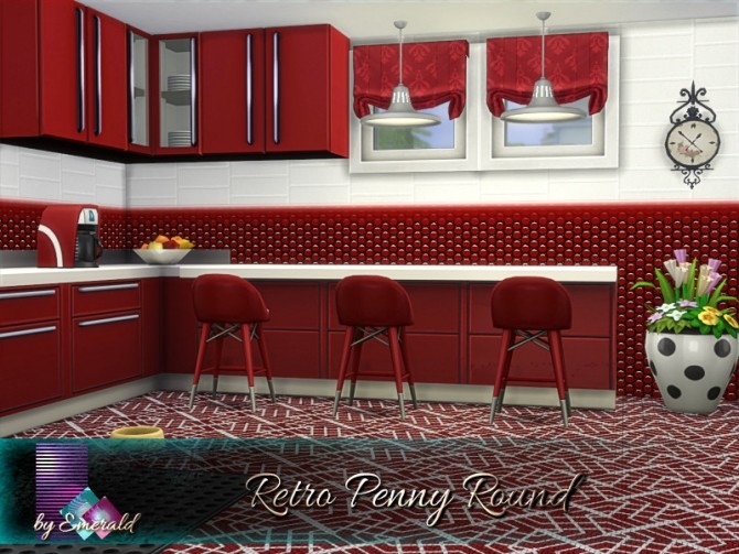 Sims 4 Retro Penny Round wall by emerald at TSR
