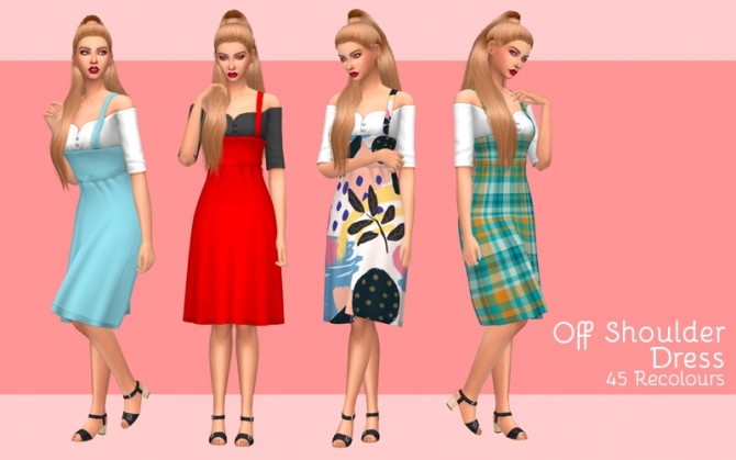 Sims 4 Off Shoulder Dress at Midnightskysims