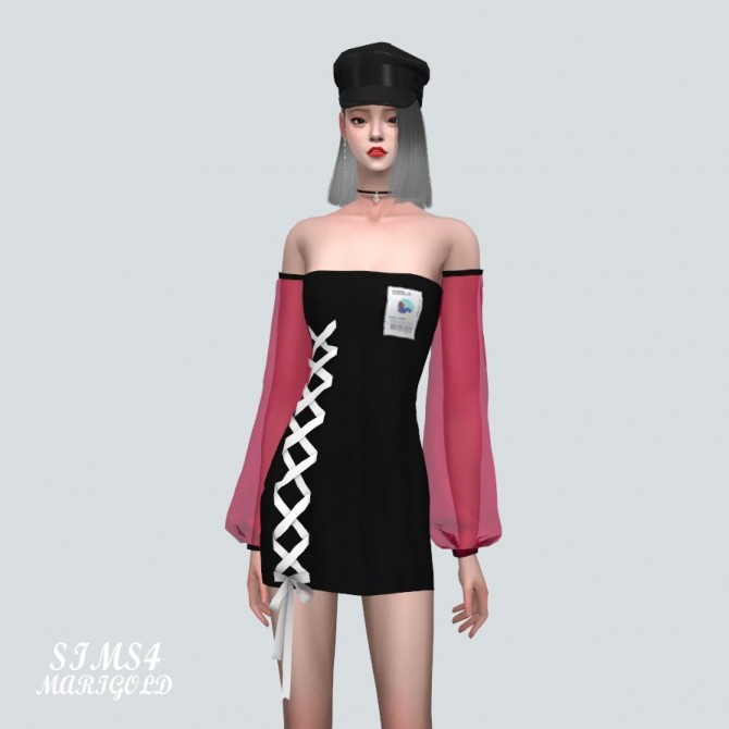 Sims 4 Point Ribbon Off Shoulder Mini Dress at Marigold