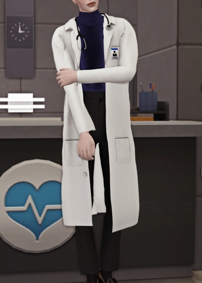 Sims 4 Dr. Mika white lab coat with stethoscope at MINZZA