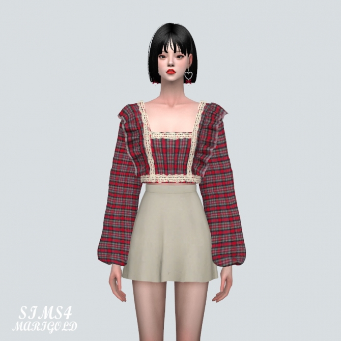 Frill Lace Tartan Check Blouse at Marigold » Sims 4 Updates