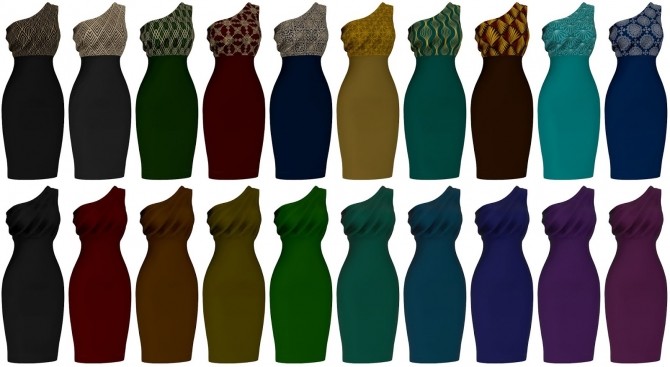 Sims 4 One shoulder draped dress at LazyEyelids