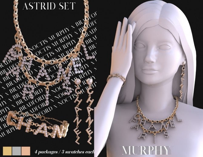 Sims 4 Astrid Set: necklace, bracelet & earrings by Silence Bradford at MURPHY