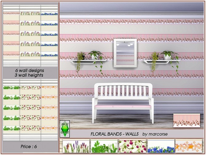 Sims 4 Floral Bands walls by marcorse at TSR