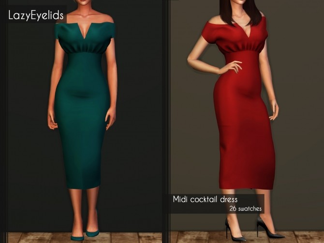 Sims 4 Midid cocktail dress at LazyEyelids