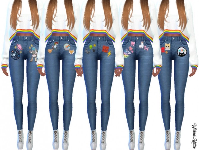 Sims 4 Brianna Patched Jeans by Wicked Kittie at TSR