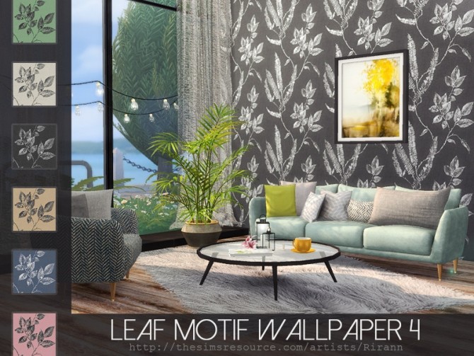 Sims 4 Leaf Motif Wallpaper 4 by Rirann at TSR