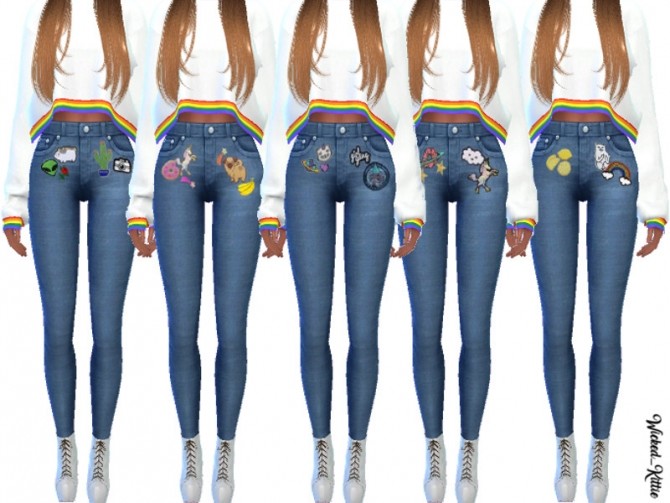 Sims 4 Brianna Patched Jeans by Wicked Kittie at TSR