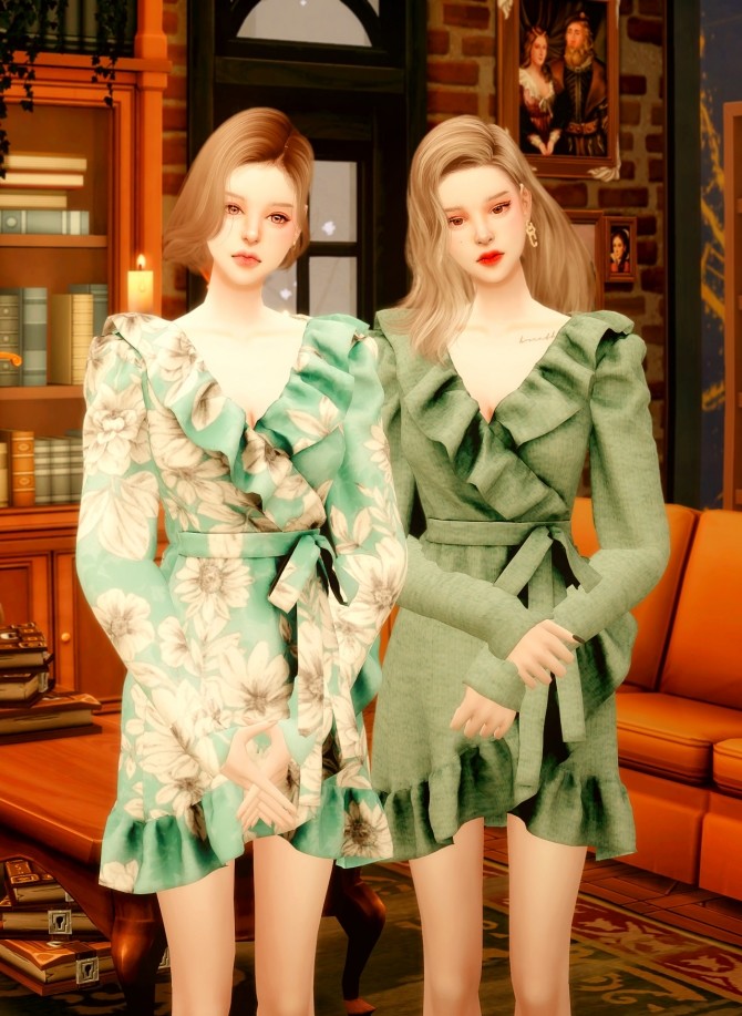Sims 4 Floral Frill Rap dress at RIMINGs