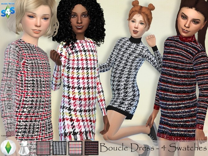 Mommy and Me Boucle Dress by Pelineldis at TSR » Sims 4 Updates