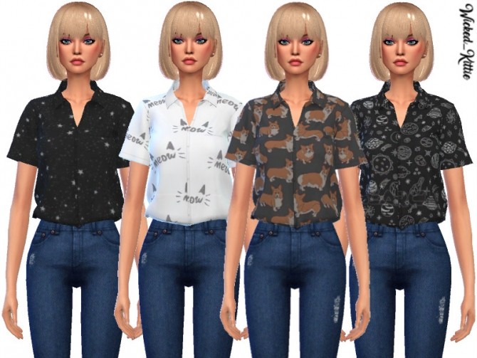 Sims 4 Daisy Tucked Shirts by Wicked Kittie at TSR