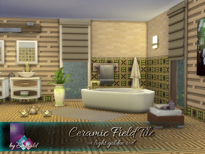 Sims 4 Ceramic Field Tile in light golden rod by emerald at TSR