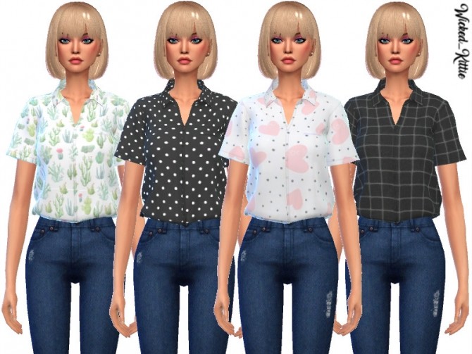 Sims 4 Daisy Tucked Shirts by Wicked Kittie at TSR