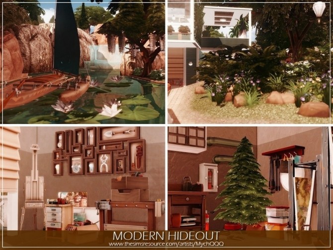 Sims 4 Modern Hideout house by MychQQQ at TSR