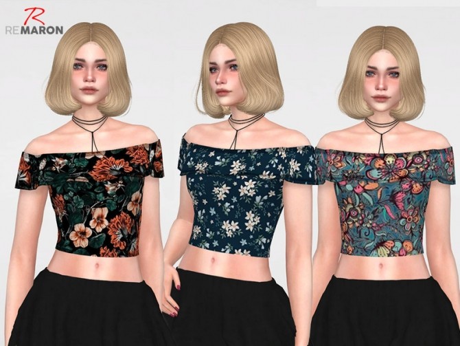 Romantic Cropped Floral for Women 01 by remaron at TSR » Sims 4 Updates