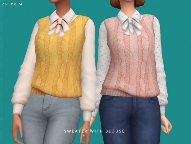 Sims 4 Sweater with Blouse by ChloeMMM at TSR
