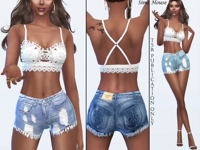 Sims 4 Womens Denim Shabby Shorts by Sims House at TSR