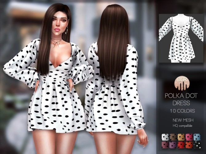 Sims 4 Polka Dot Dress BD202 by busra tr at TSR