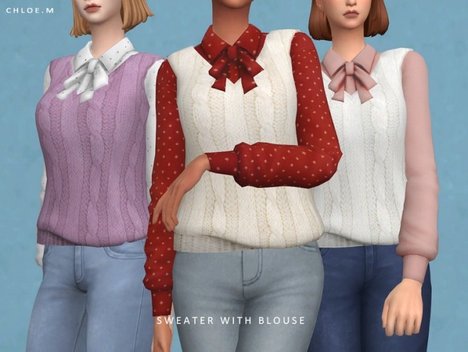 Sims 4 Sweater with Blouse by ChloeMMM at TSR