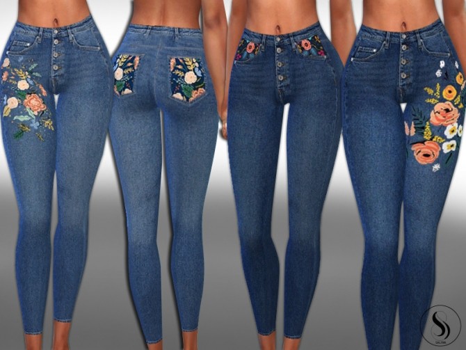 Sims 4 Female Front Back Floral Jeans by Saliwa at TSR