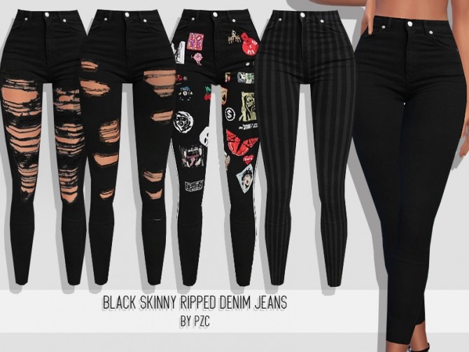 Black Skinny Ripped Denim Jeans Collection by Pinkzombiecupcakes at TSR ...