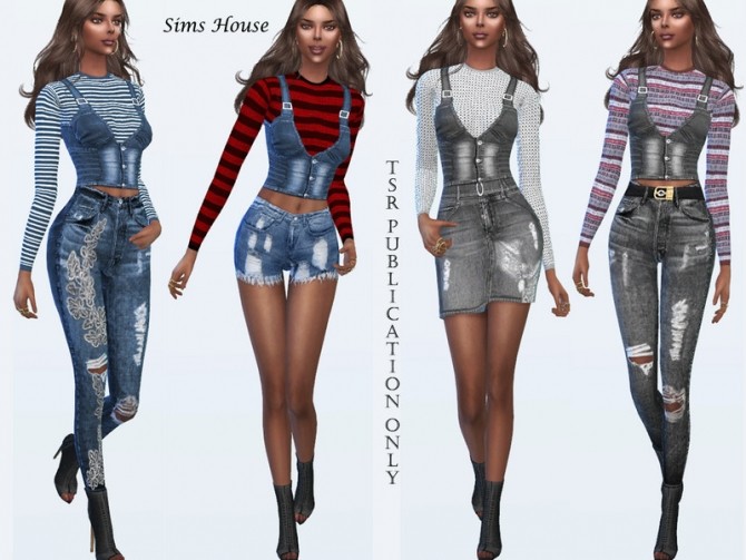 Denim vest with a long sleeve t-shirt by Sims House at TSR » Sims 4 Updates