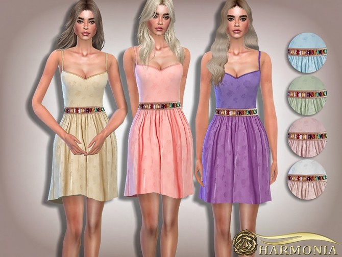 Sims 4 Cocktail Dress With Multicolor Rhinestone Belt by Harmonia at TSR