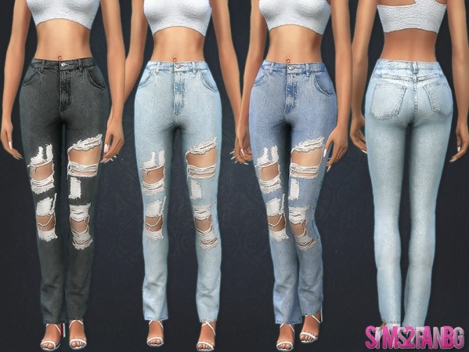 Sims 4 394 High Rise Ripped Jeans by sims2fanbg at TSR