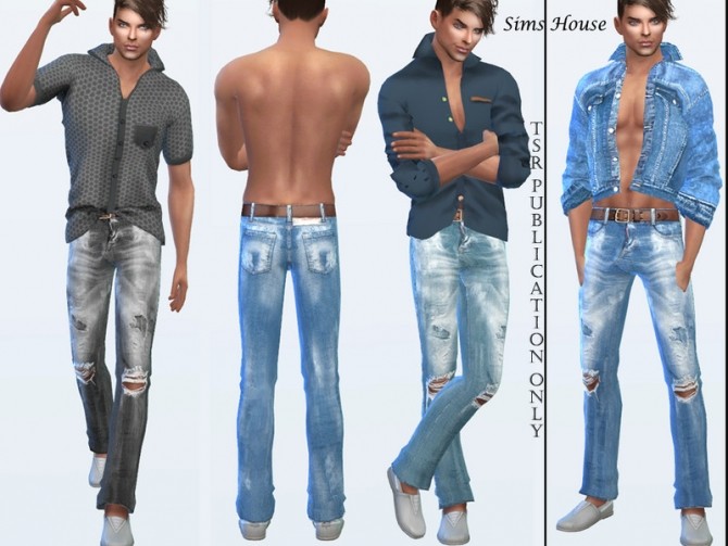 Sims 4 Mens jeans are worn and torn by Sims House at TSR