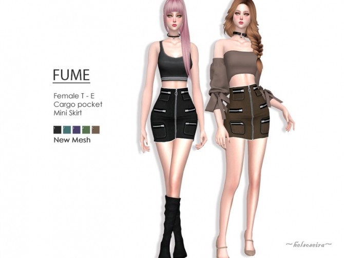 Sims 4 FUME Cargo Mini Skirt by Helsoseira at TSR