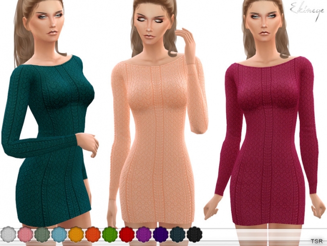 Boat Neck Knitted Dress by ekinege at TSR » Sims 4 Updates