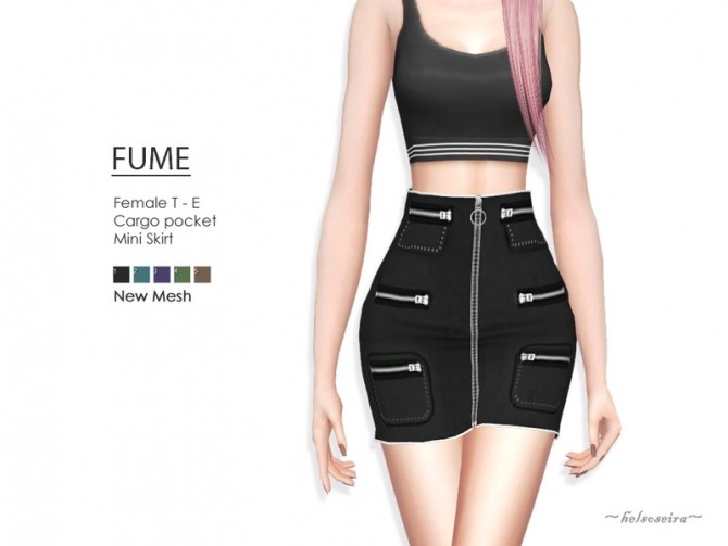 Sims 4 FUME Cargo Mini Skirt by Helsoseira at TSR
