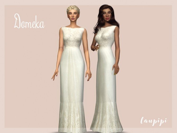 Sims 4 Domeka wedding dress by laupipi at TSR