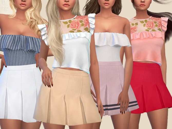 Sims 4 High Waisted Pleated Mini Skirt by Pinkzombiecupcakes at TSR