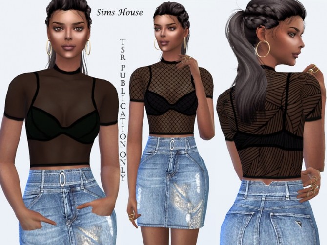 Sims 4 Womens black translucent top by Sims House at TSR