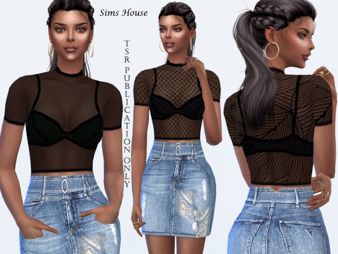 Women's black translucent top by Sims House at TSR » Sims 4 Updates