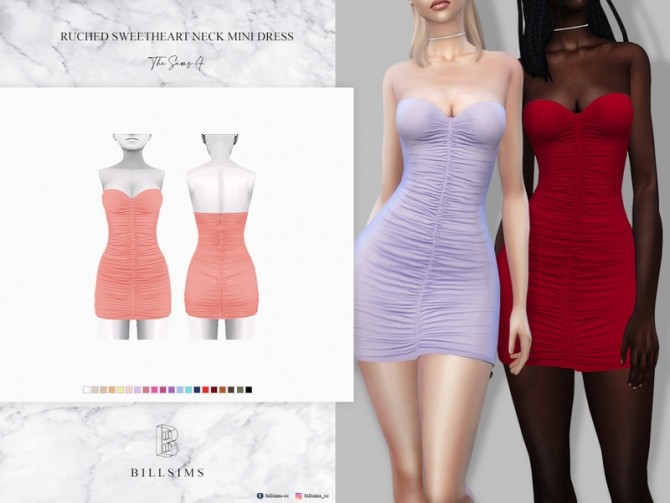 Sims 4 Ruched Sweetheart Neck Mini Dress by Bill Sims at TSR
