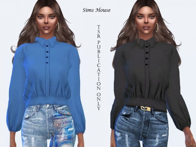 Long sleeve blouse without print by Sims House at TSR » Sims 4 Updates