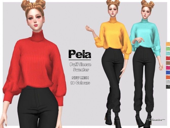 Sims 4 PELA Puff Sleeve Sweater by Helsoseira at TSR