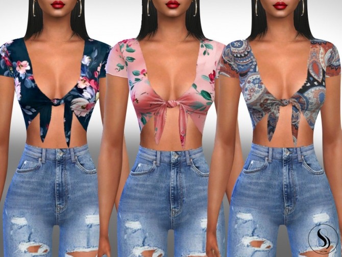 Sims 4 Tie Front Crop Tops with pattern by Saliwa at TSR