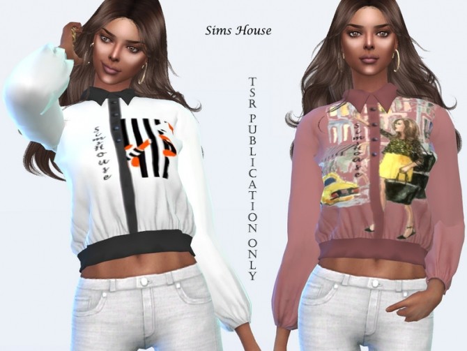 Sims 4 Designer womens long sleeve blouse by Sims House at TSR
