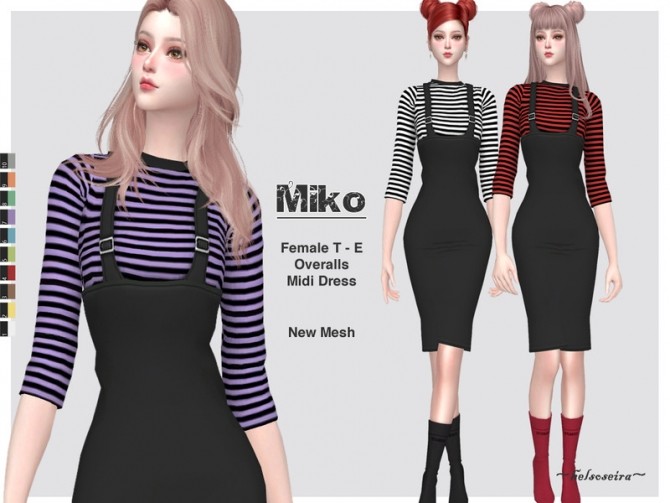 Sims 4 MIKO Overalls Midi Dress by Helsoseira at TSR